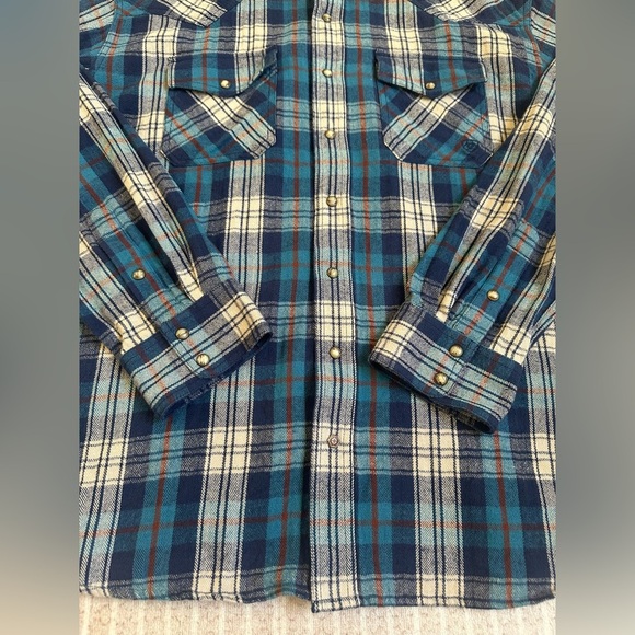 Ariat Flannel Pearl Snap Shirt Men XXL Blue Plaid Retro Fit Western Rodeo Cowboy - Picture 6 of 8